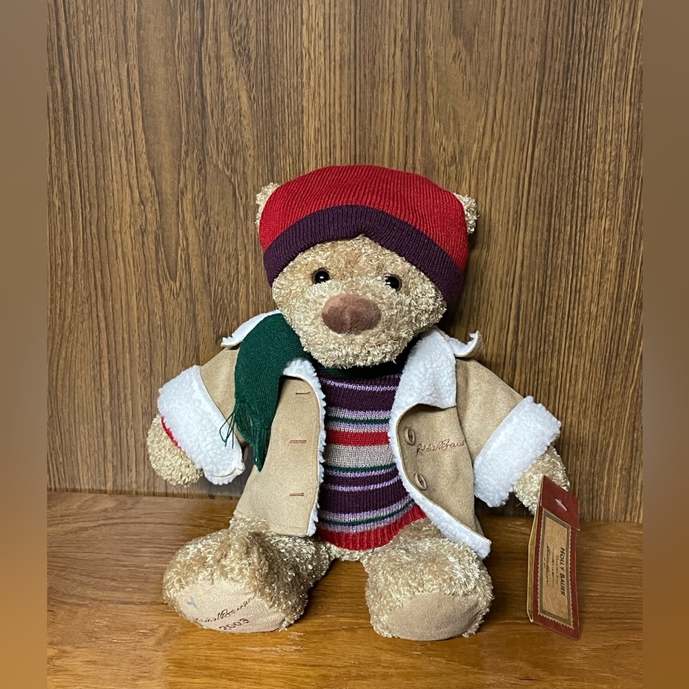 Eddie Bauer 2003 Winter Christmas Teddy Bear 12” Plush Stuffed Coat Sweater Hat